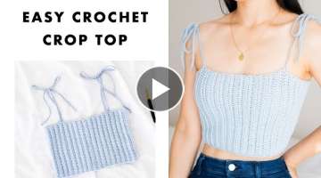 Easy Crochet Crop Top - How to crochet a Ribbed Singlet with Tie Straps!