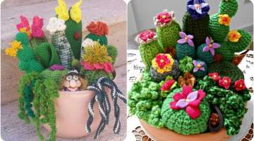 Steps of how to crochet cactus in 4 models