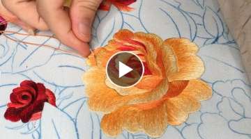 How Hand Embroidery Yellow Rose Flower 